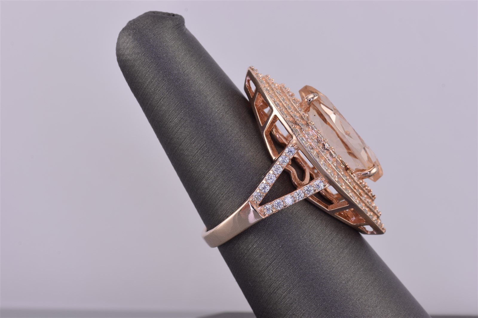 Fuzion FZN Rose Sterling Silver Peach & White Cubic Zirconia Band Ring 925 Sz: 7