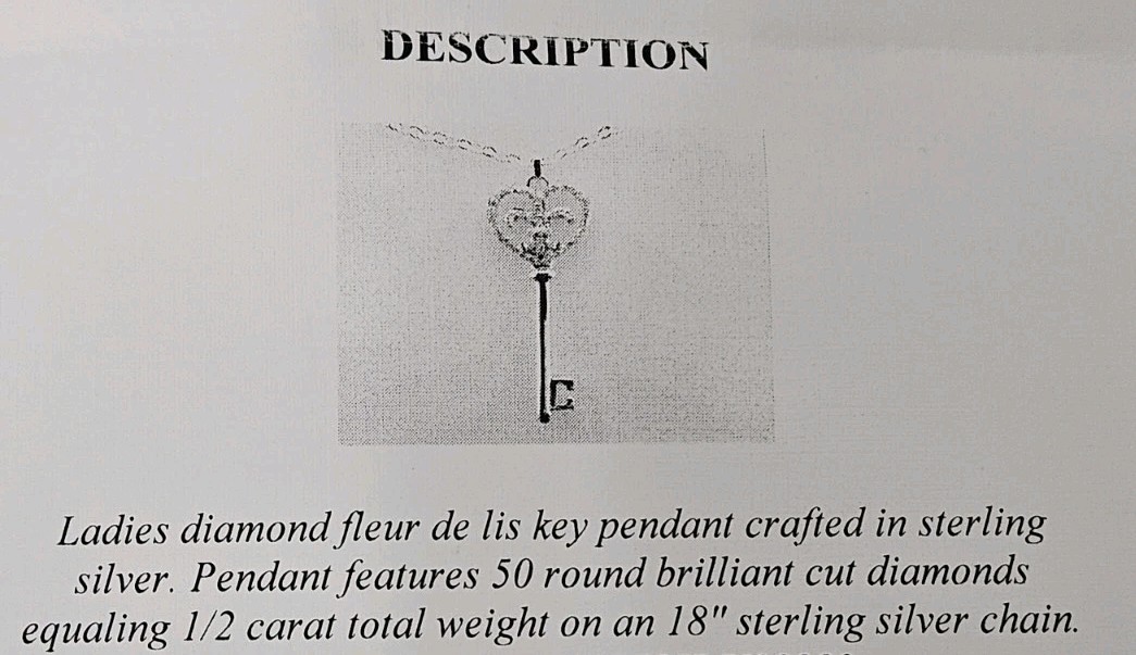 Ramseys Fleur De Lis Heart Key Pendant-Sterling Silver Diamonds 1/2 Carat Weight
