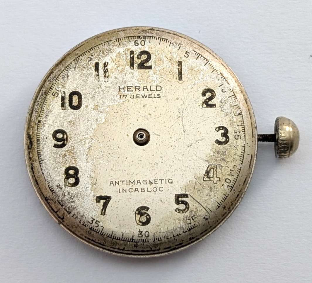 HERALD Aureole 17j WWII Military Style Field Watch 26mm Movement PARTS or REPAIR