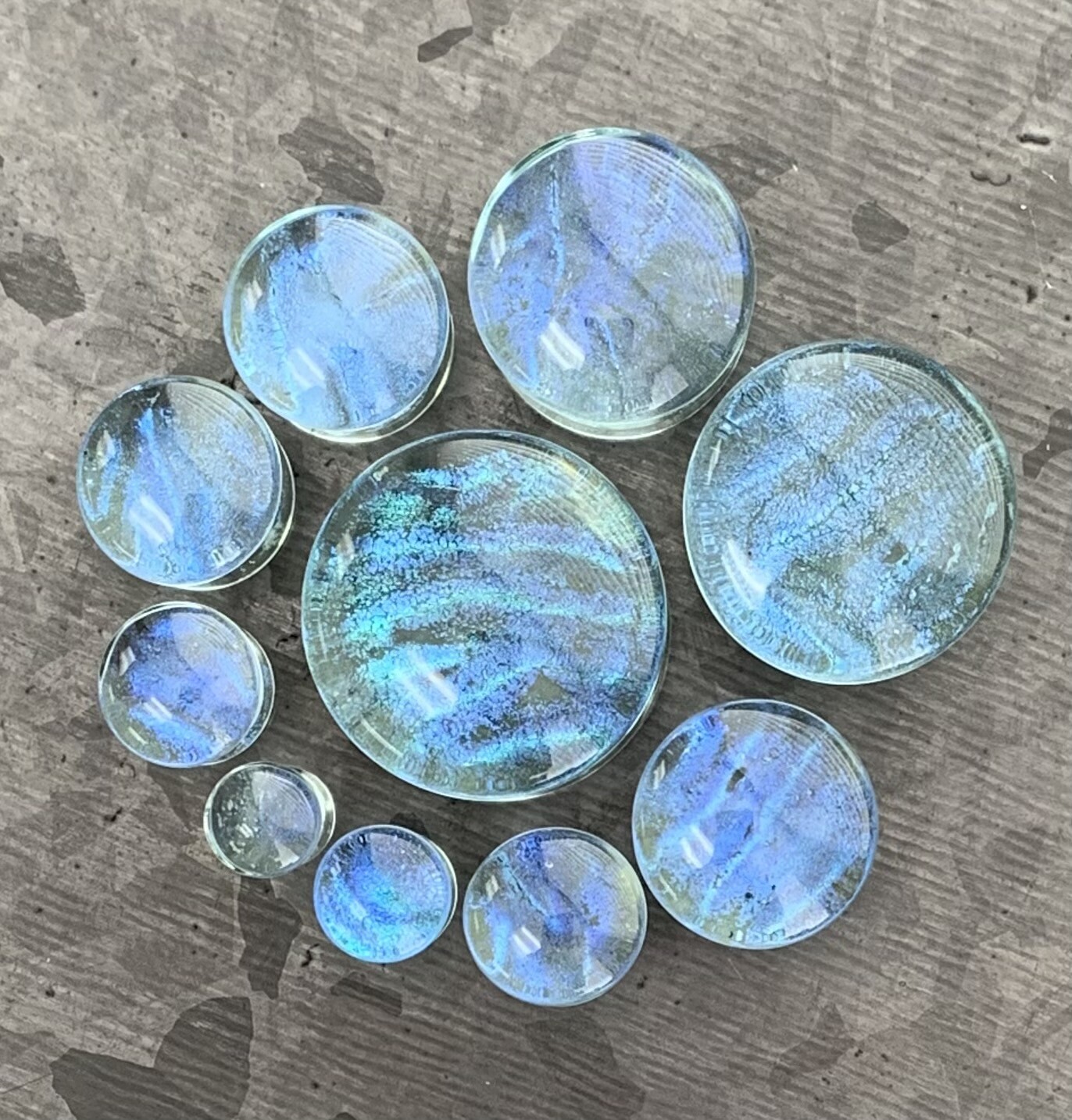 PAIR Blue Green Ocean Iridescent Glass Double Flare Plugs Gauges Body Jewelry