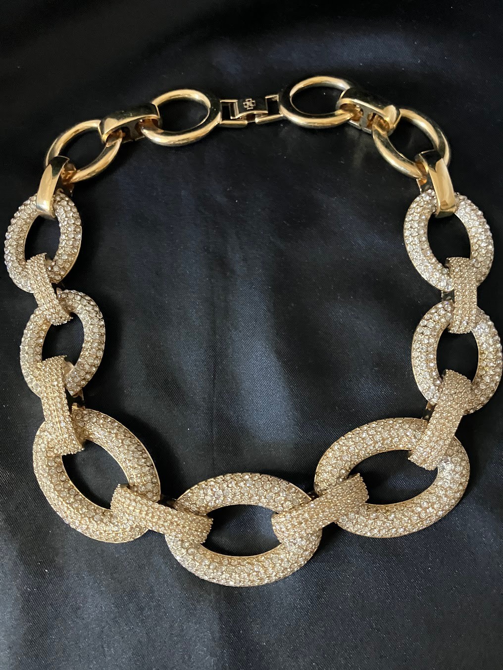 Gold Tone Ann Taylor Necklace Chunky Pave Rhinestone Link Bling