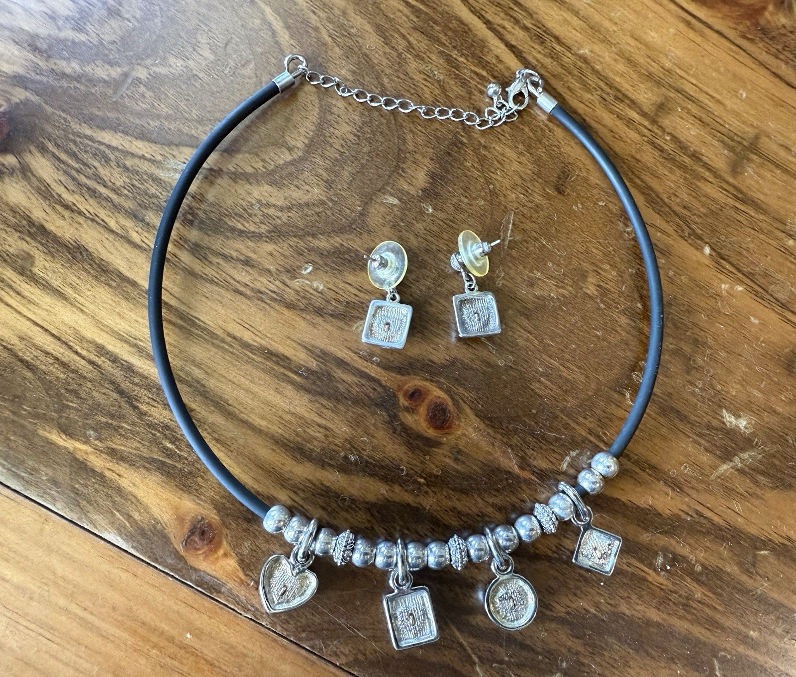 Silver Toned heart Charm Necklace And matchingEarrings