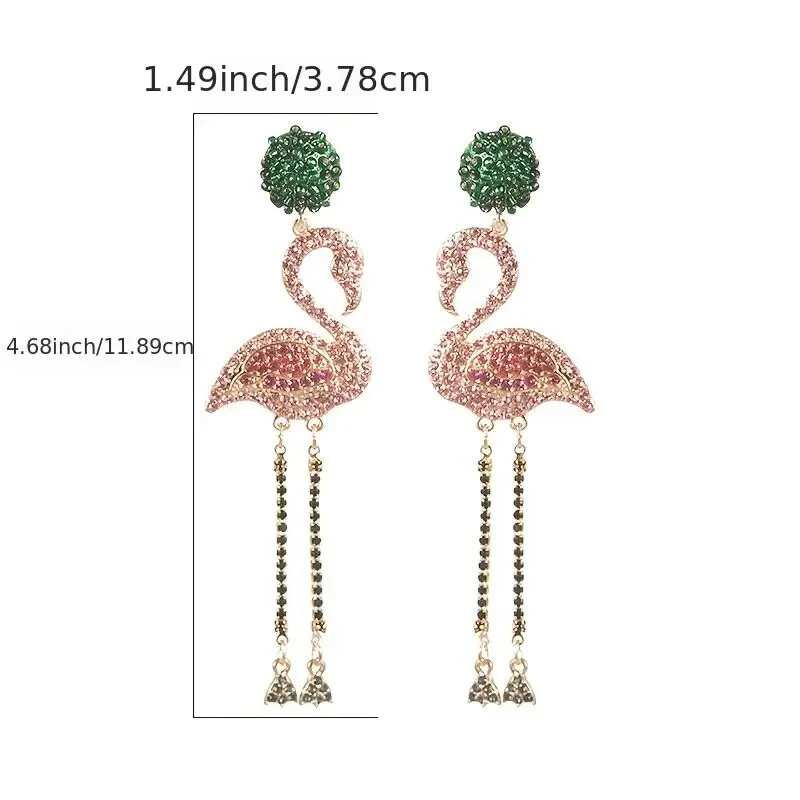 Flamingo Shape Drop Earrings Tropical Bird Earrings Statement Pink Crystal Faux