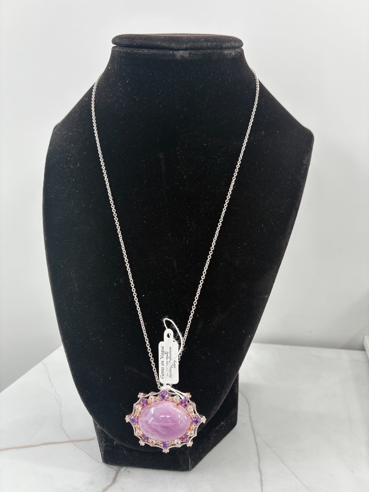 Michael Valitutti Gems en Vogue Kunzite Amethyst Silver Palladium Necklace HN925