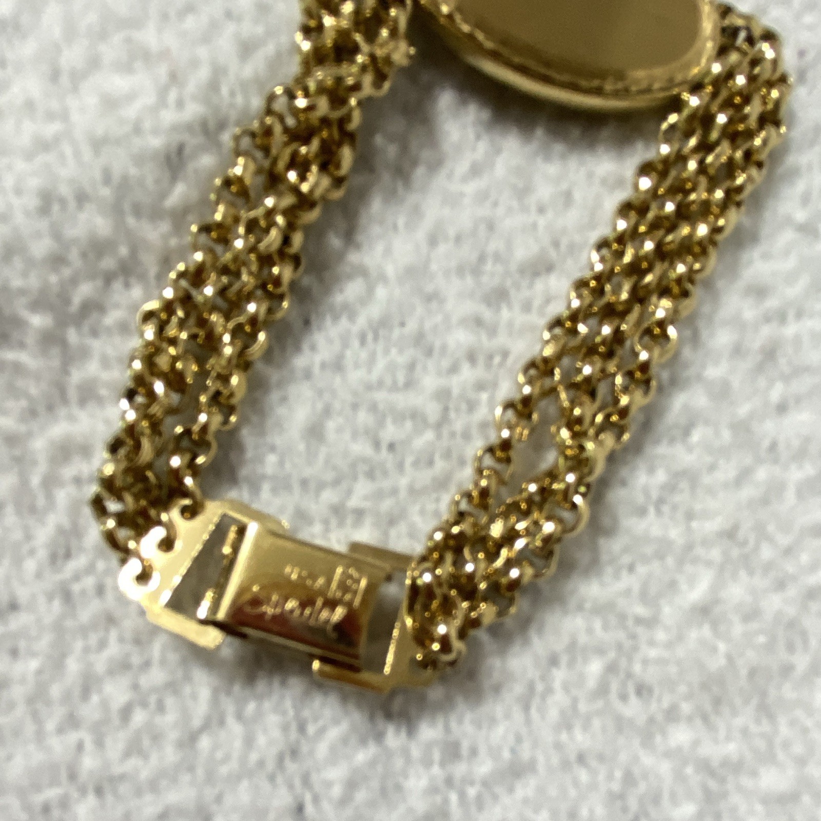 Speidel Gold Tone Rope Chain Oval ID Bracelet Engraved Signed Box Clasp