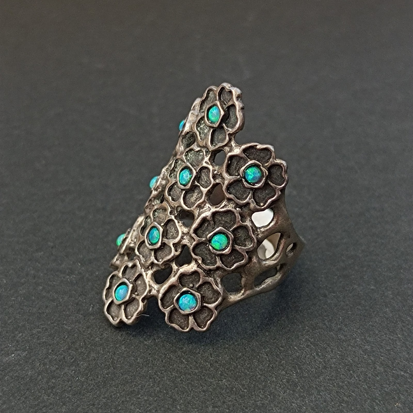 Vintage Sterling Silver Full Finger Ring Bold Modernist Sculptural Statement 925