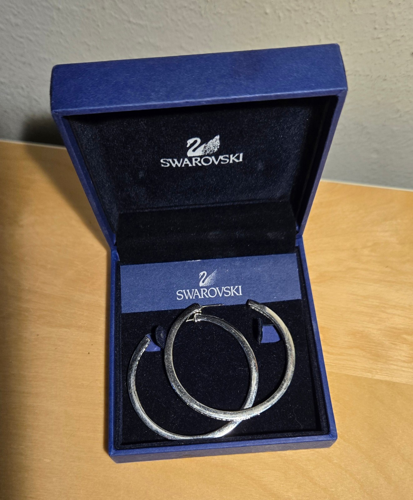 Swarovski Stone Hoop Earrings, Silver tone