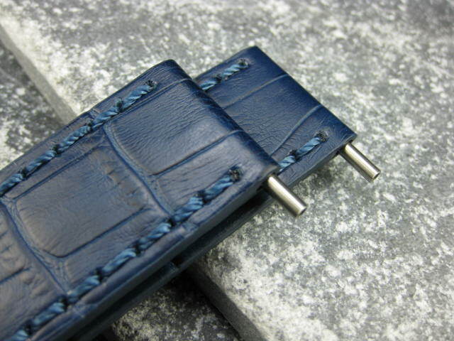 24mm BIG CROCO Leather Strap Blue Thick Watch Band Belt Blue Stitch for PANERAI