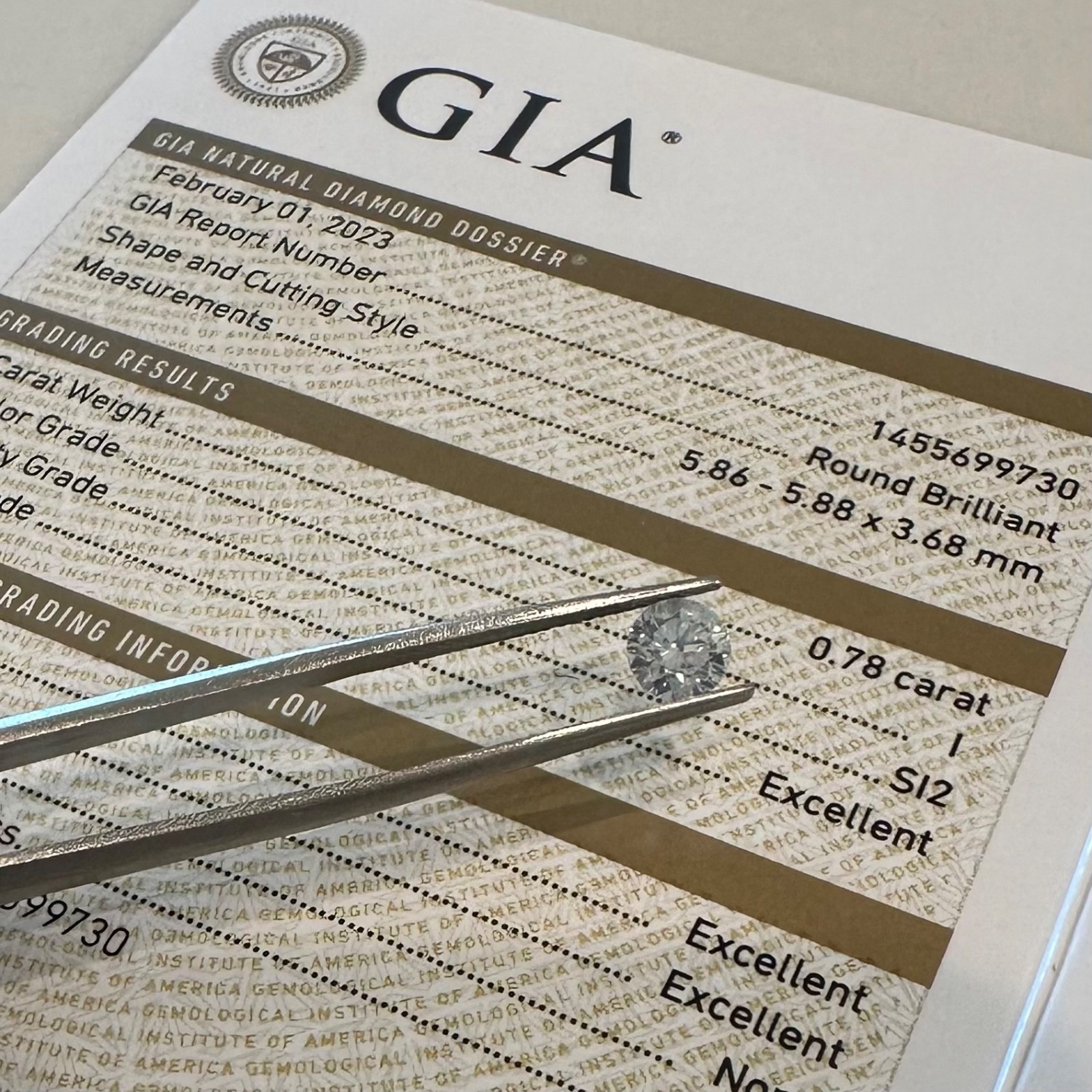 0.78 ct GIA SI2 / I Color TRIPLE EX Round Brilliant Cut Loose Natural Diamond