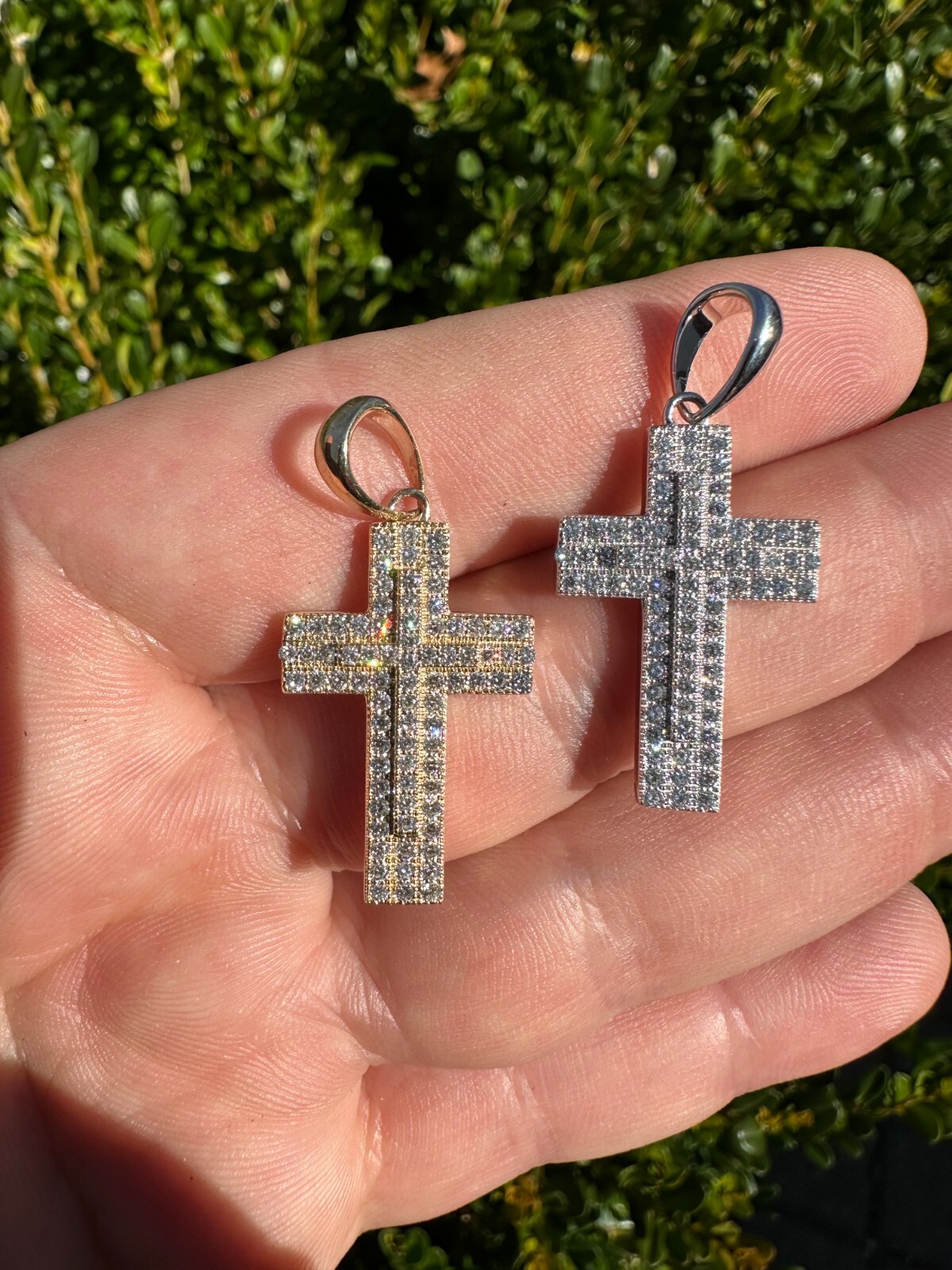 0.89ct VVS Real Diamond Iced Cross Pendant Natural 925 Silver Necklace Pendant