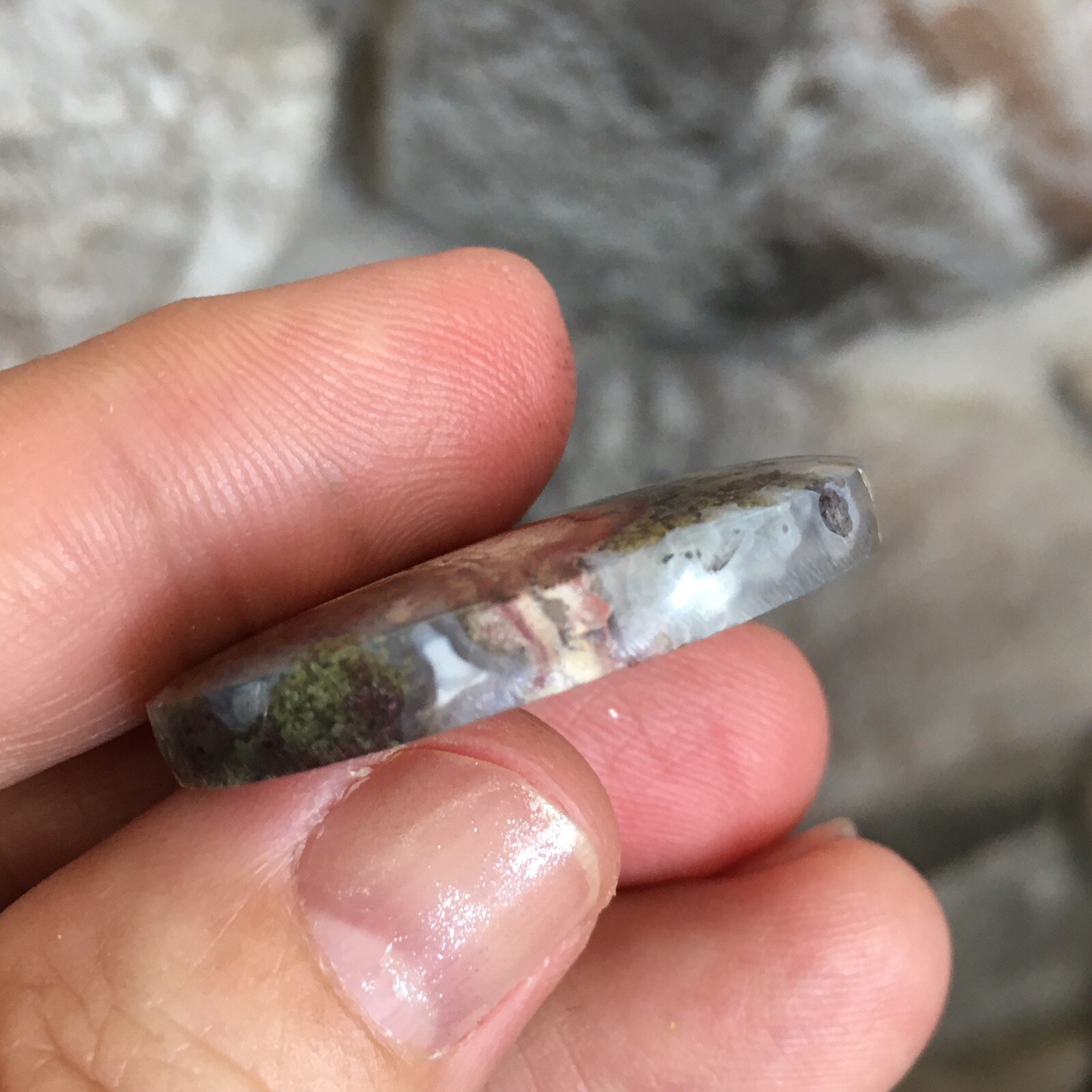 33.3×22.5×5.7mm Fine Garden Moss Agate Oval Cabochon Loose Picture Stone