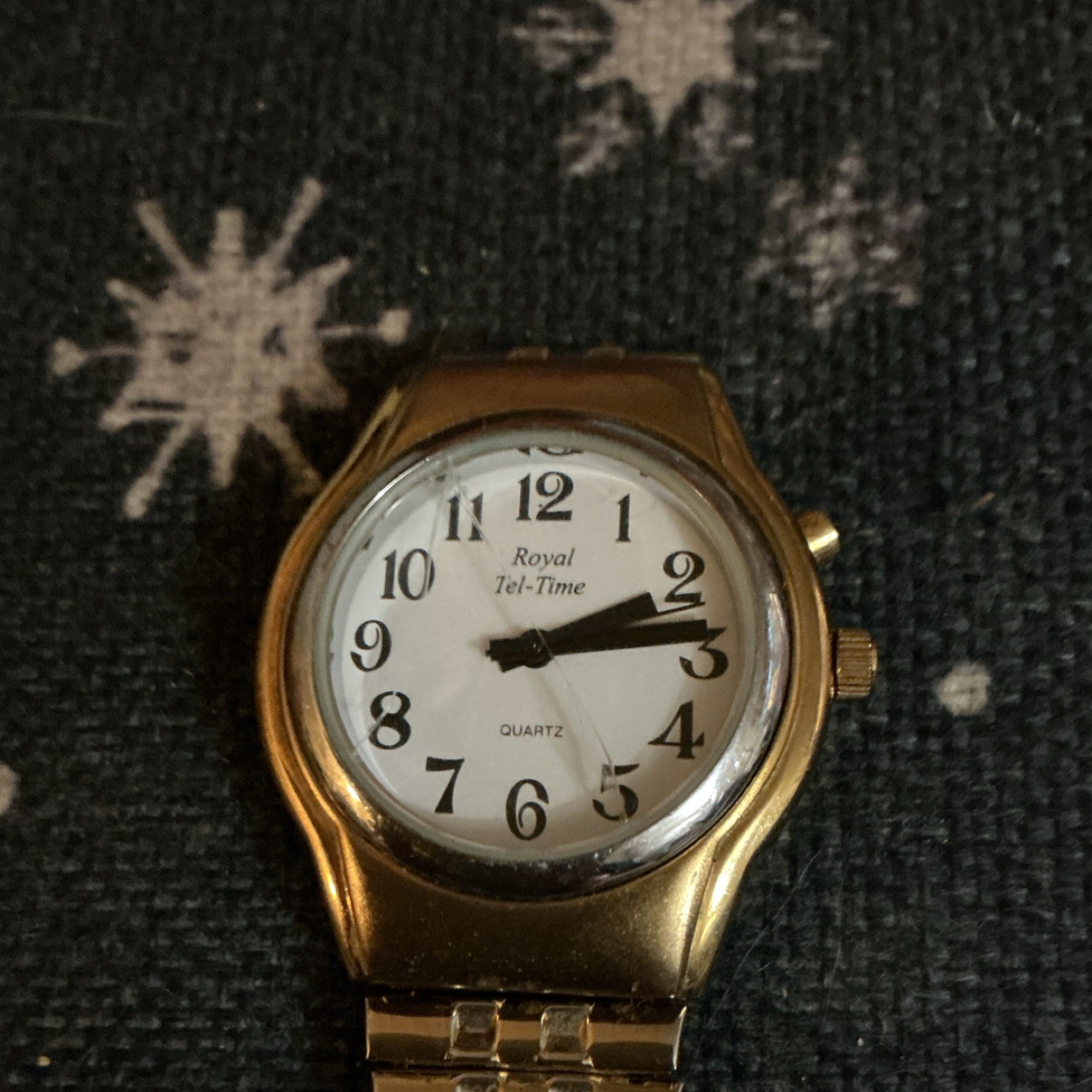 Royal Tel-Time Unisex Quartz Analog Wristwatch Gold Metal Bracelet White Dial