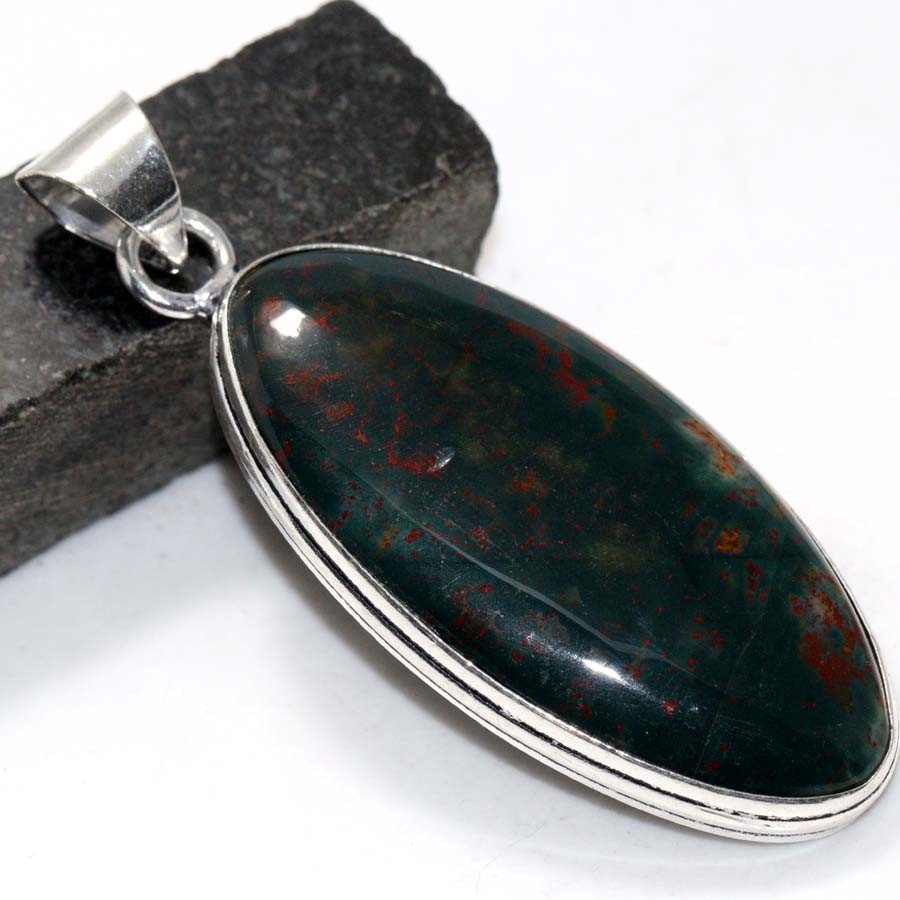 925 Silver Plated Bloodstone Jewellery Pendant Handmade Gemstone Size 2.3″ MJ