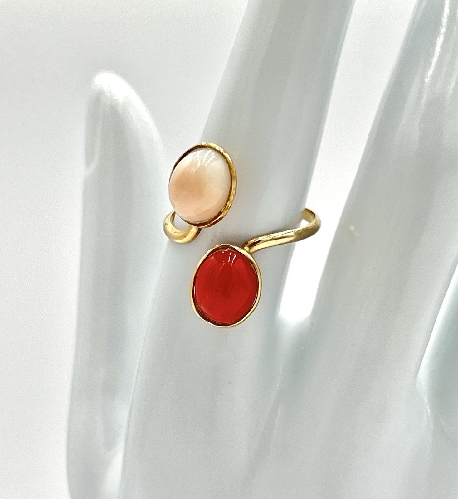14kt Yellow Gold Red and Pink Mediterranean Coral Ring 10x8mm