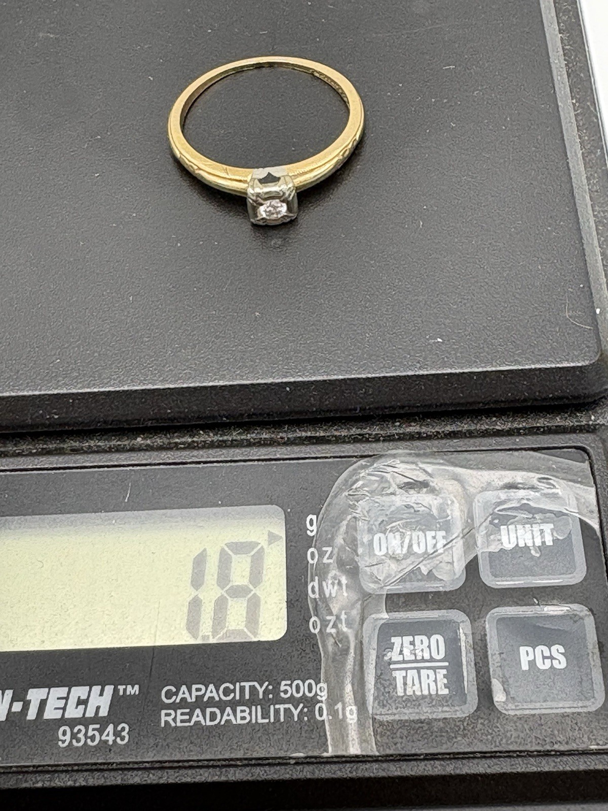 14k Yellow & White Gold Diamond Solitaire Ring 1.8 Grams & Size 6.75 Art Carved