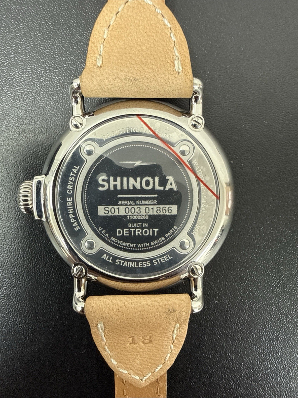 Shinola Argonite 1069 Detroit Quartz Black Dial Beige Canvas Strap NEEDS BATTERY
