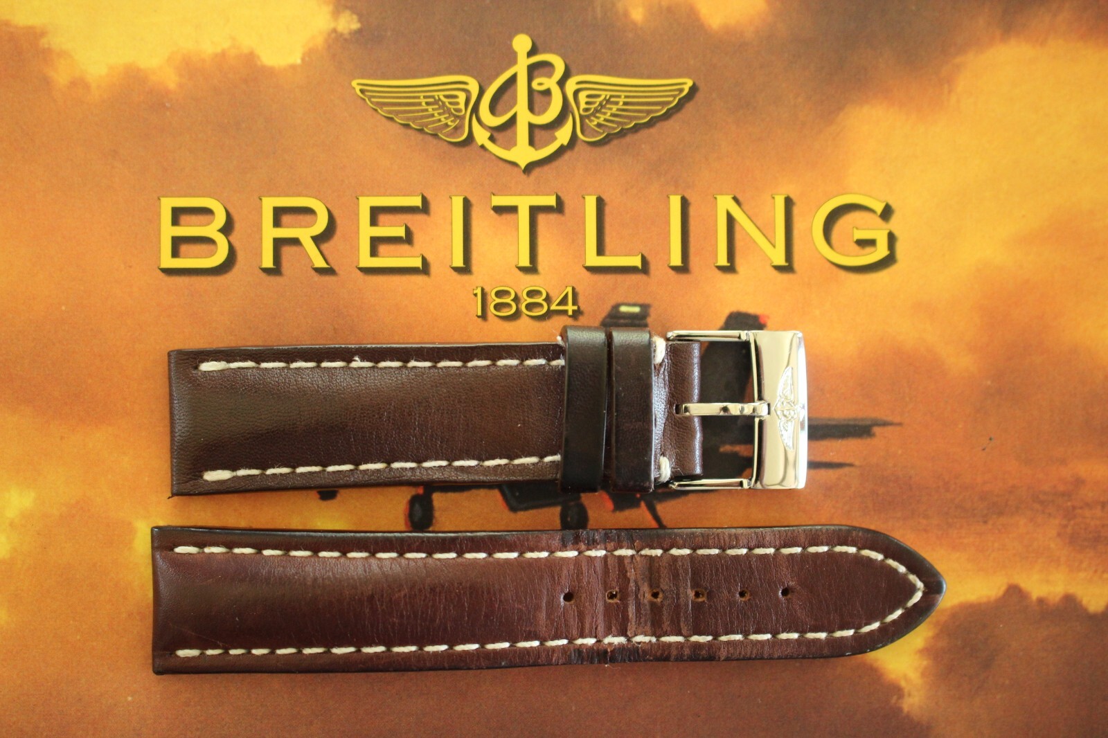 BREITLING 437X 22-20 BROWN PLAIN CALF TONGUE BUCKLE WATCH BAND WATCHBAND STRAP A