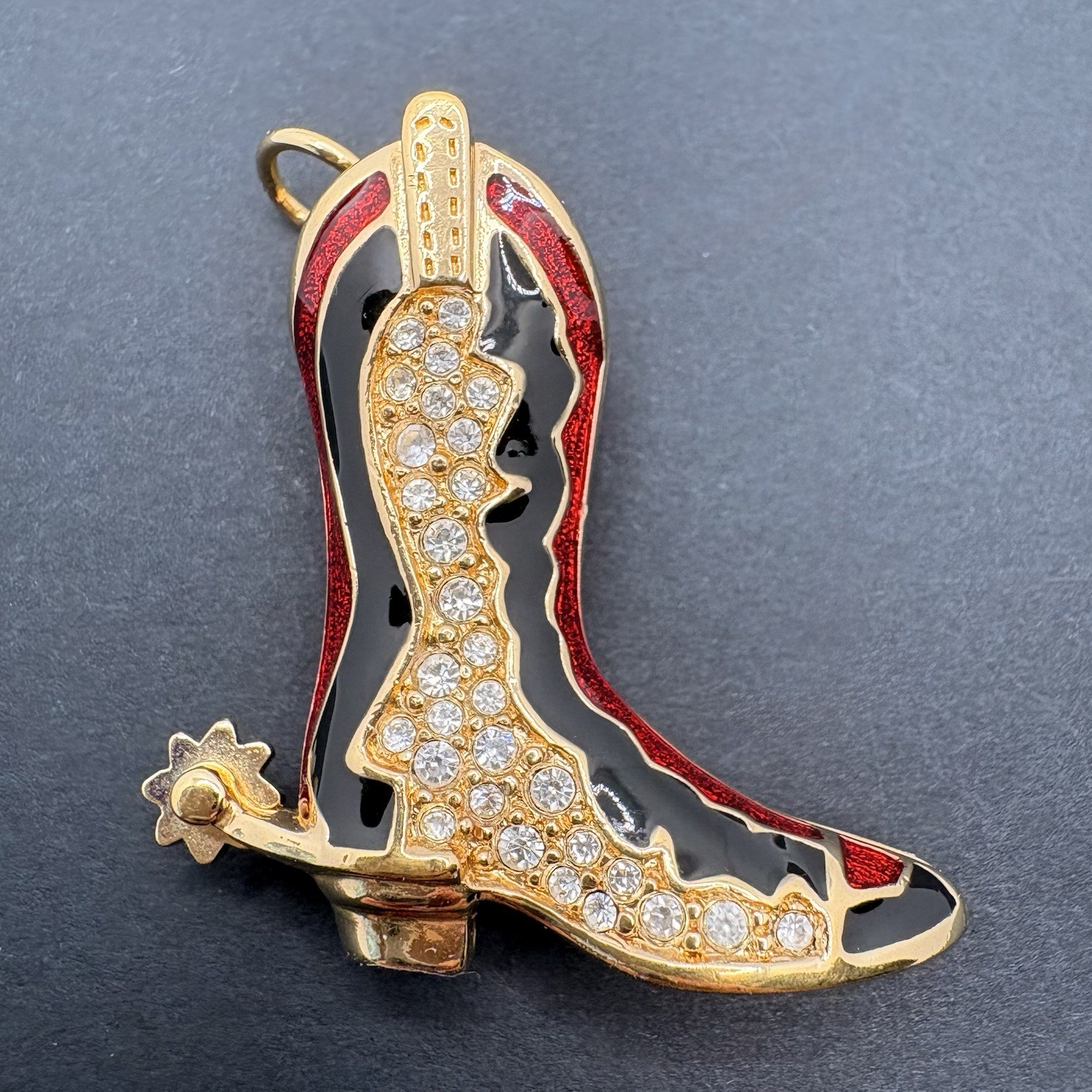 Vintage Swarovski Cowboy Boot Pendant Western Country Enamel Moveable Spur