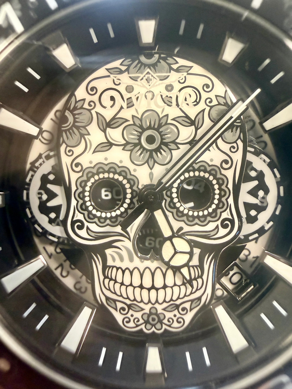 43753 Mens Pro Diver Dia De Los Muertos 43mm Black Stainless Steel Date Watch
