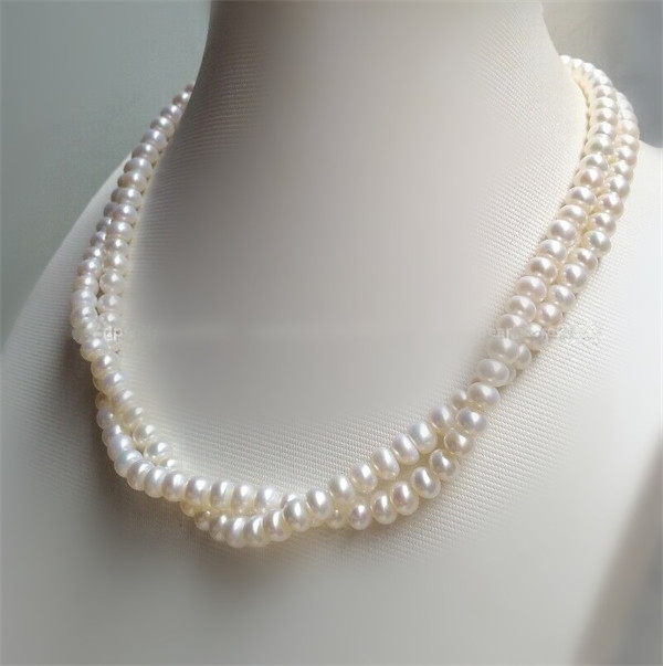 Double strands 19″ AAA South Sea Natural 9-10mm White Pearl Necklace 14k Gold P