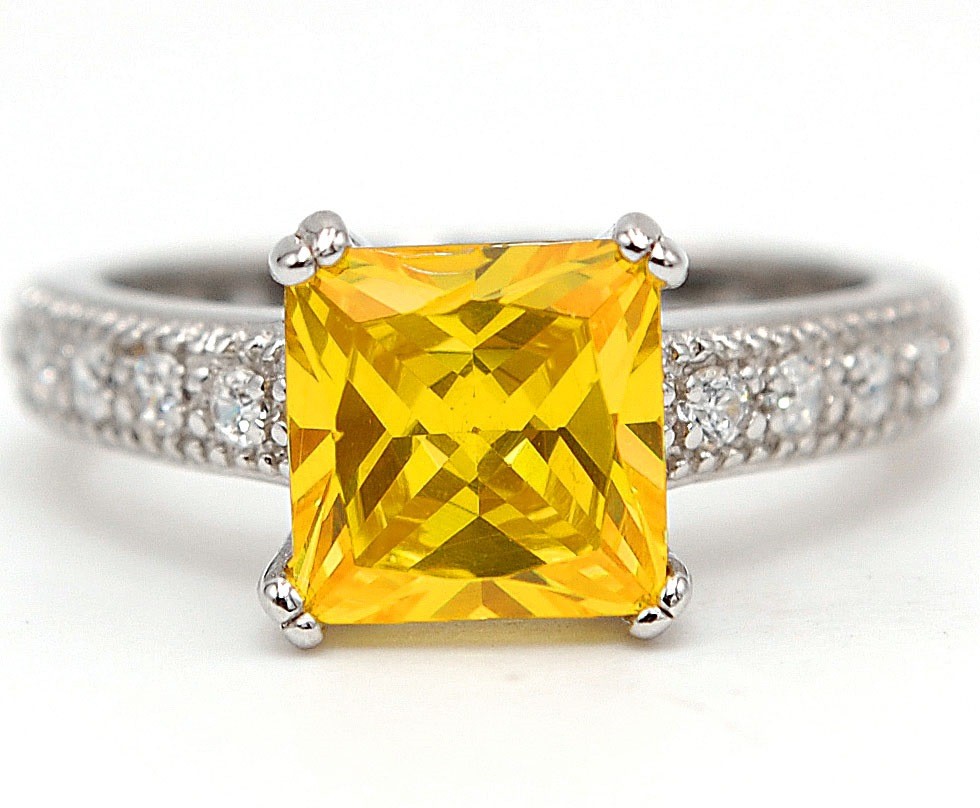 3CT Heat Treated Yellow Topaz 925 Sterling Silver Ring Sz 8 MB1-9