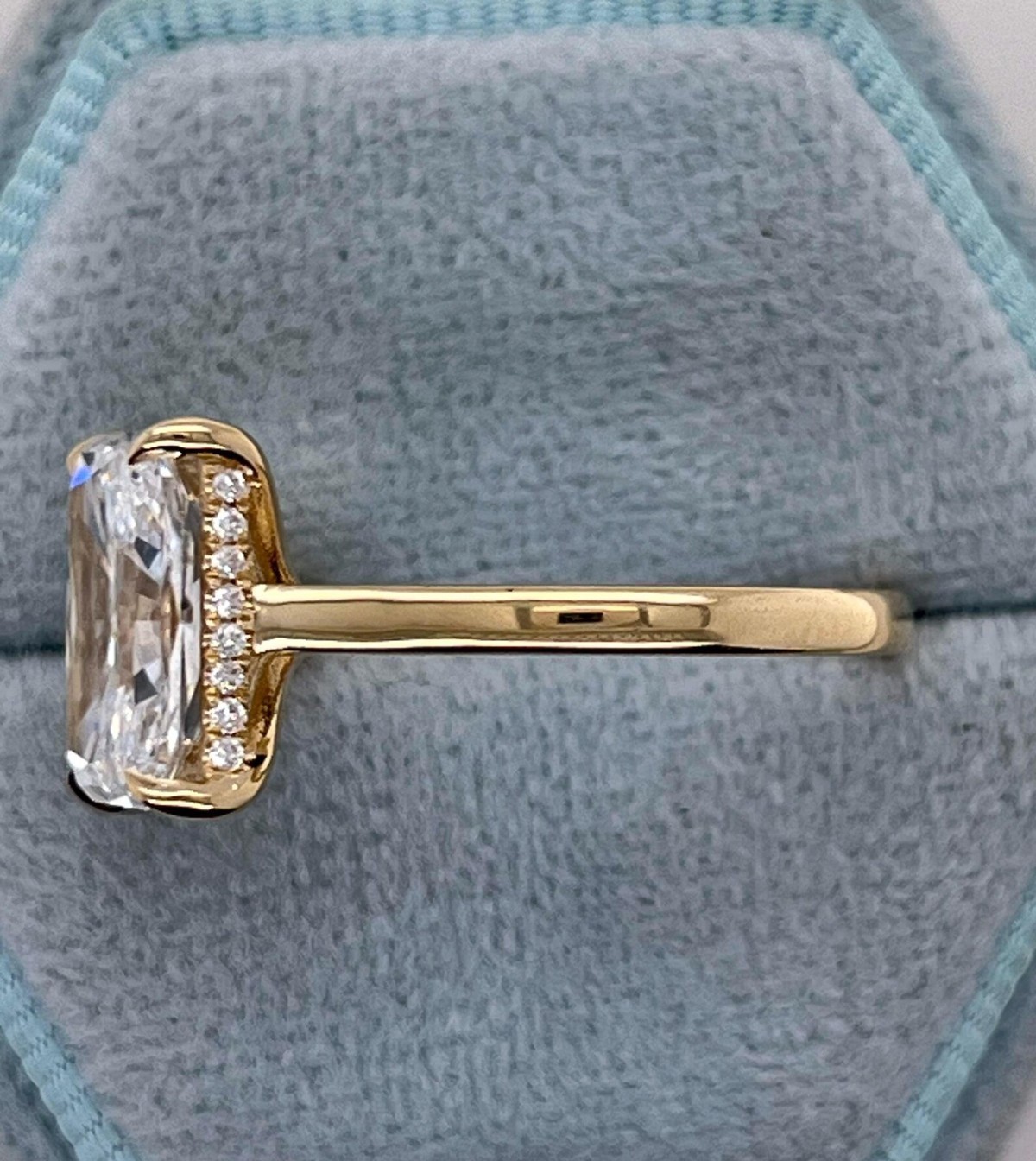 5.15Ct Radiant Cut Lab Grown Diamond Hidden Halo Engagement Ring 14K Yellow Gold