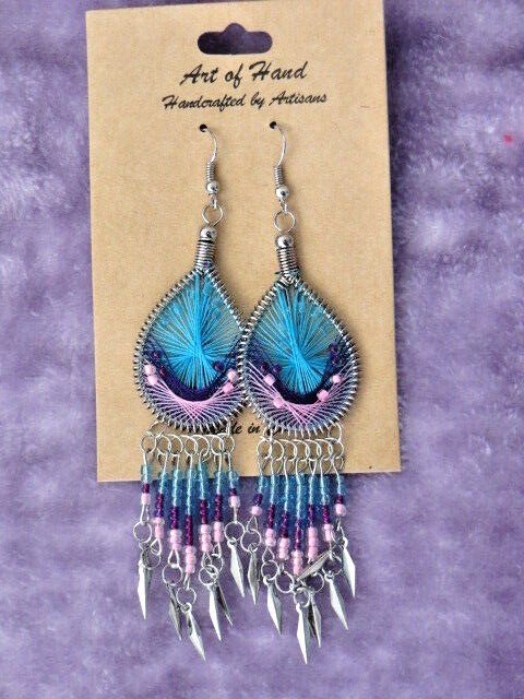 Tear Drop Dream Catcher Earrings with Seed Bead Dangles, New