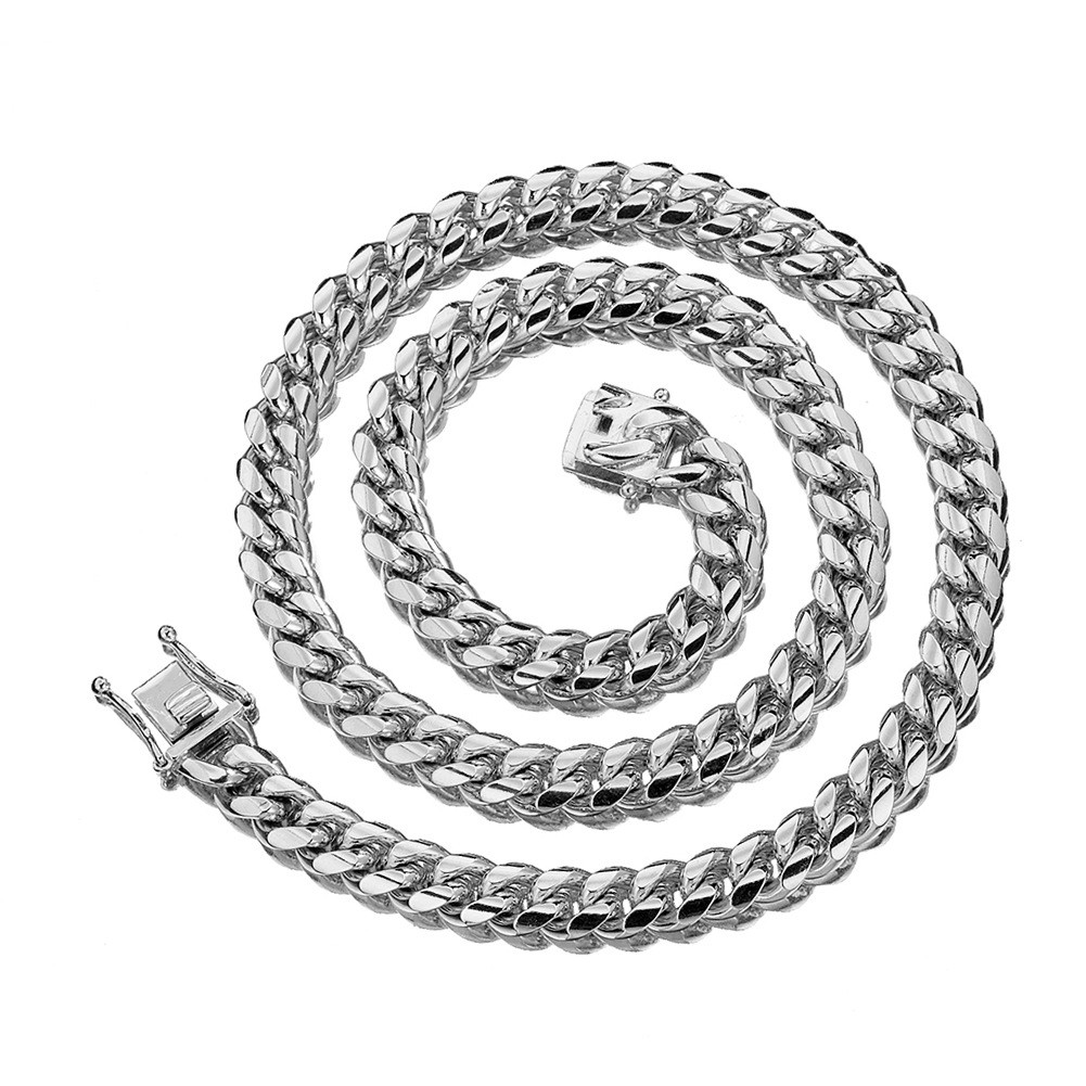 6-22mm Hip Hop Stainless Steel Miami Cuban Link Chain Necklace Silver Color