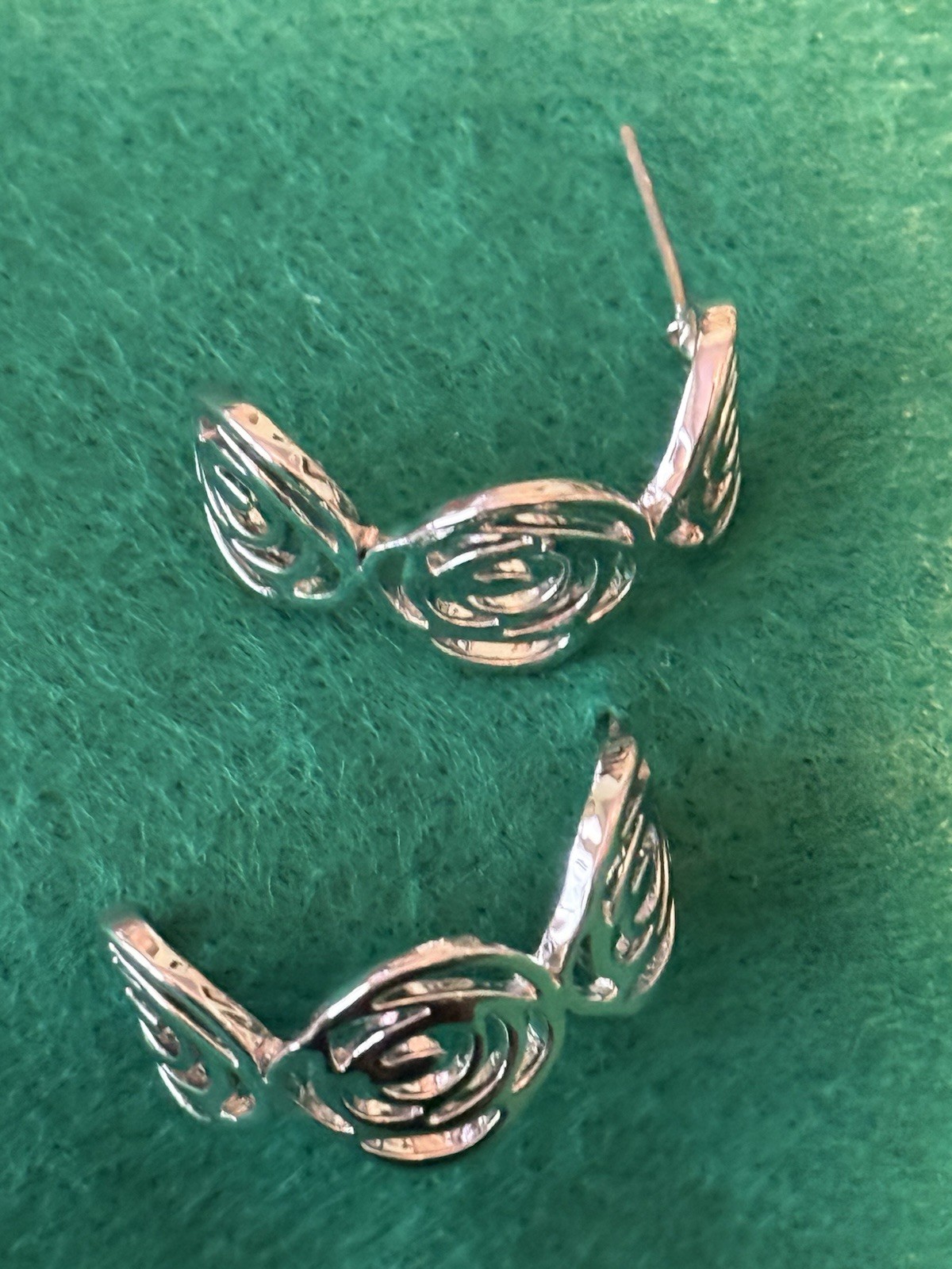 Vintage Silver Metal Rose Flower Ear Cuff Climber Post Earrings