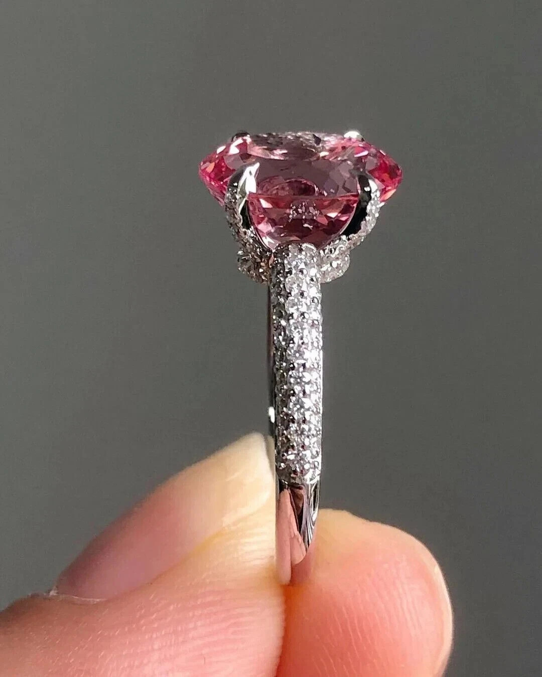2.75 Ct Oval Cut Natural Pink Sapphire Diamond Wedding Ring 14K White Gold 8