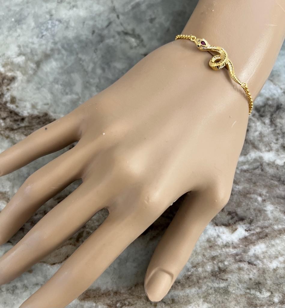 REAL 14K Y Gold on Solid 925 ruby diamond Snake Bracelet Victorian Egyptian Rev.