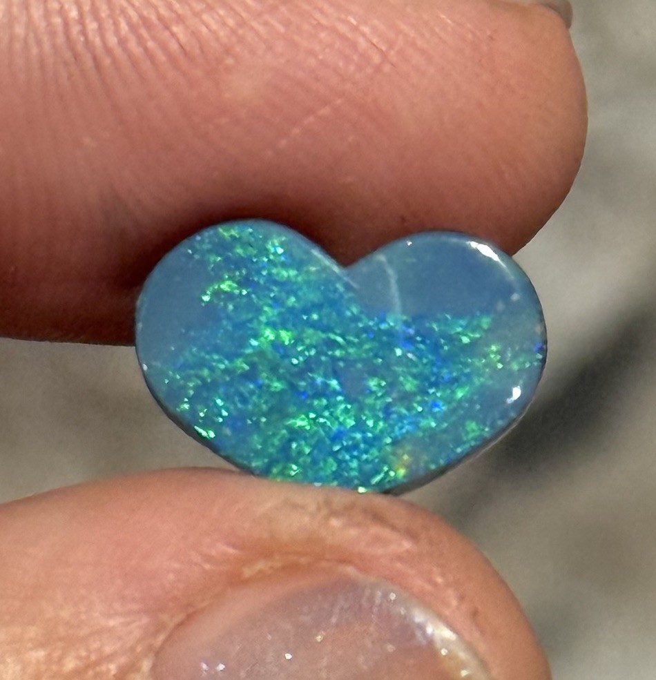 SALE 4.7ct 14x10x3mm Blue Green Australian Doublet Opal Heart Cabochon Gem