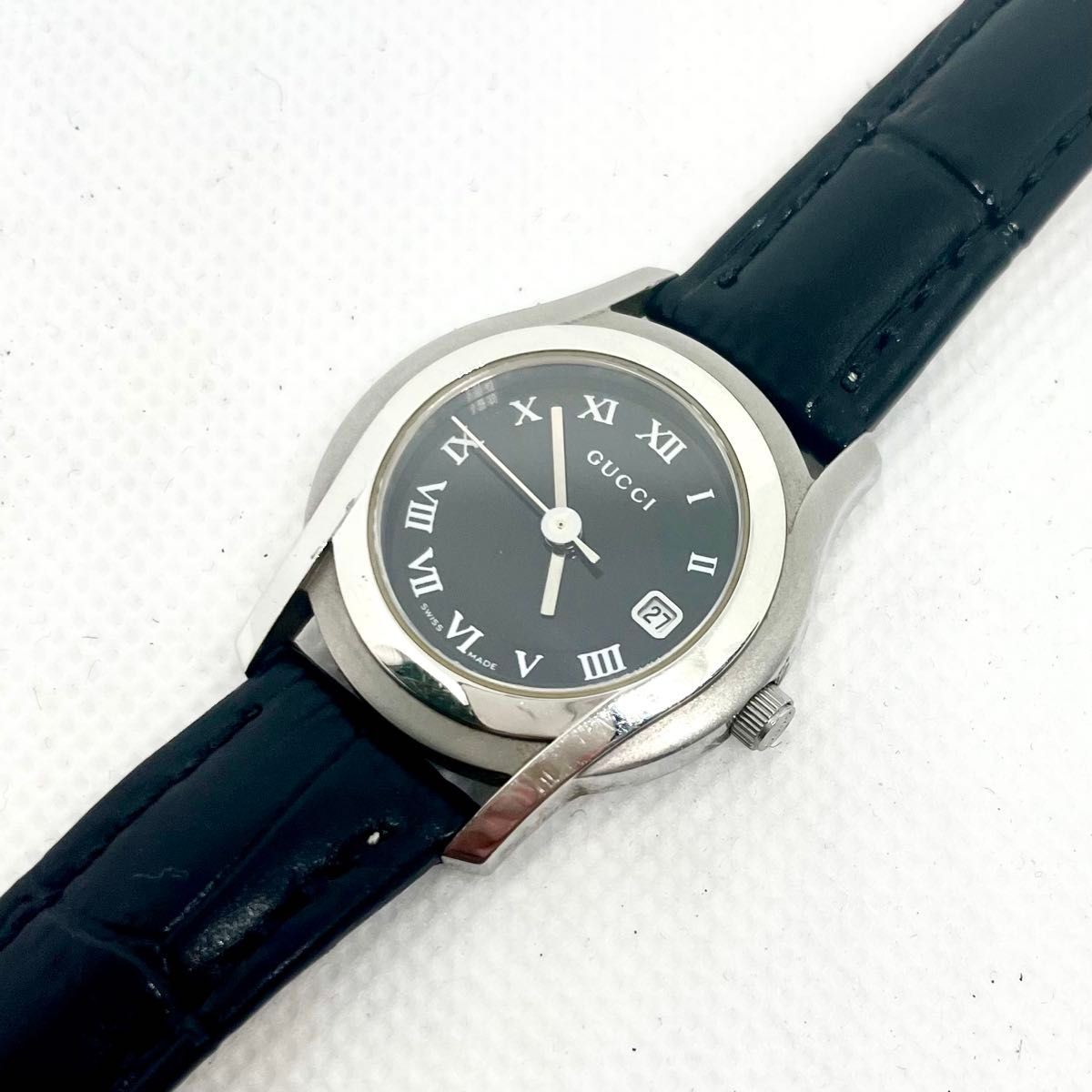 GUCCI 5500L ladies wristwatch black dial new aftermarket strap installed working