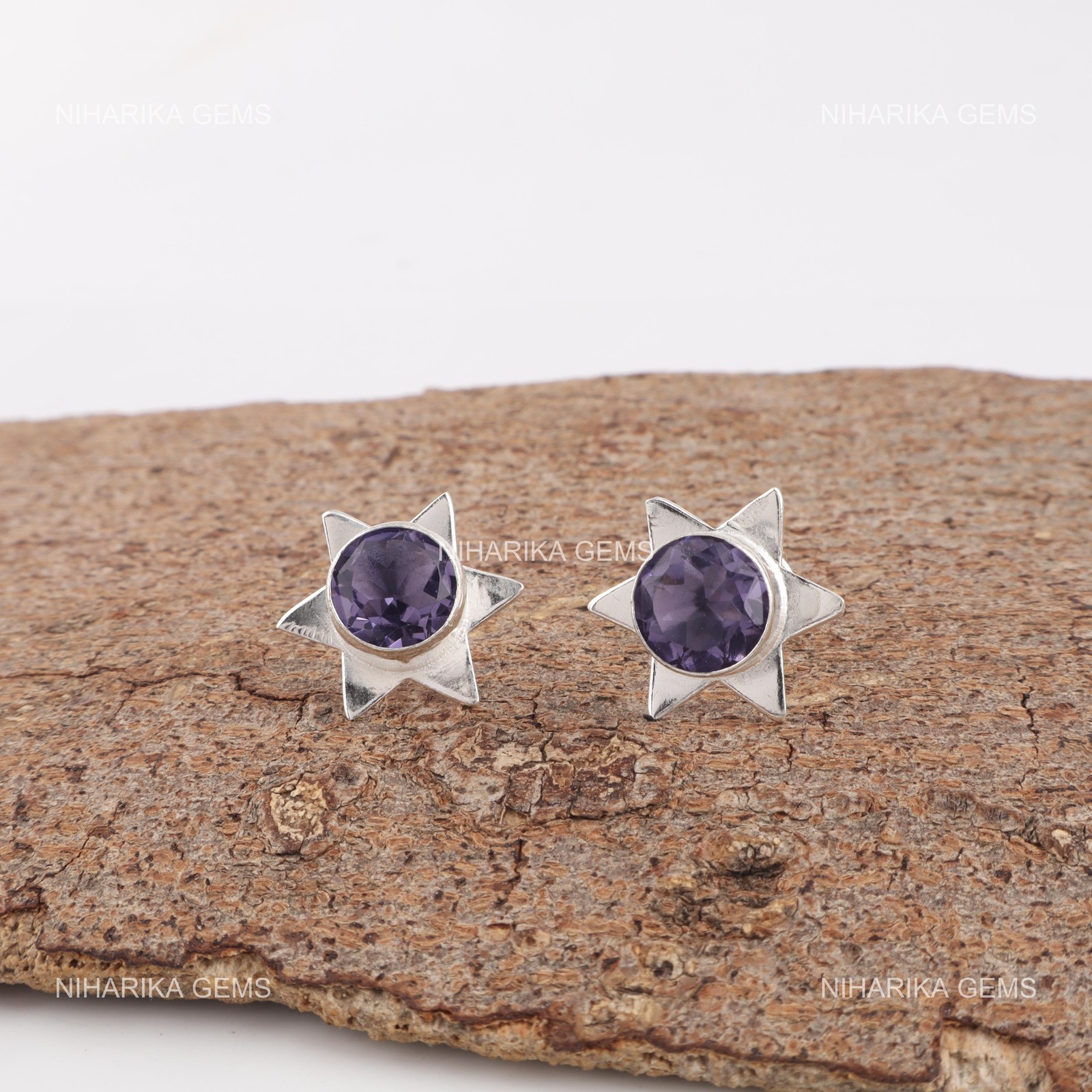 925 Sterling Silver Iolite Gemstone Daughter Hook Drop Dangle Earrings Jewelry