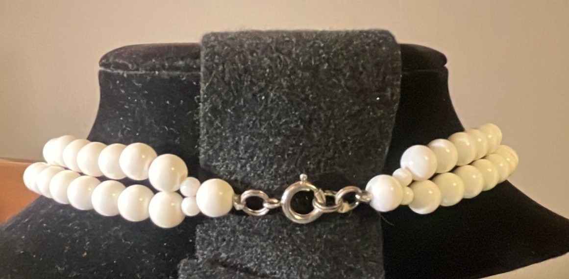 Vintage Lavender, White & Cream “carved” Flower Beaded Necklace & Earrings Set