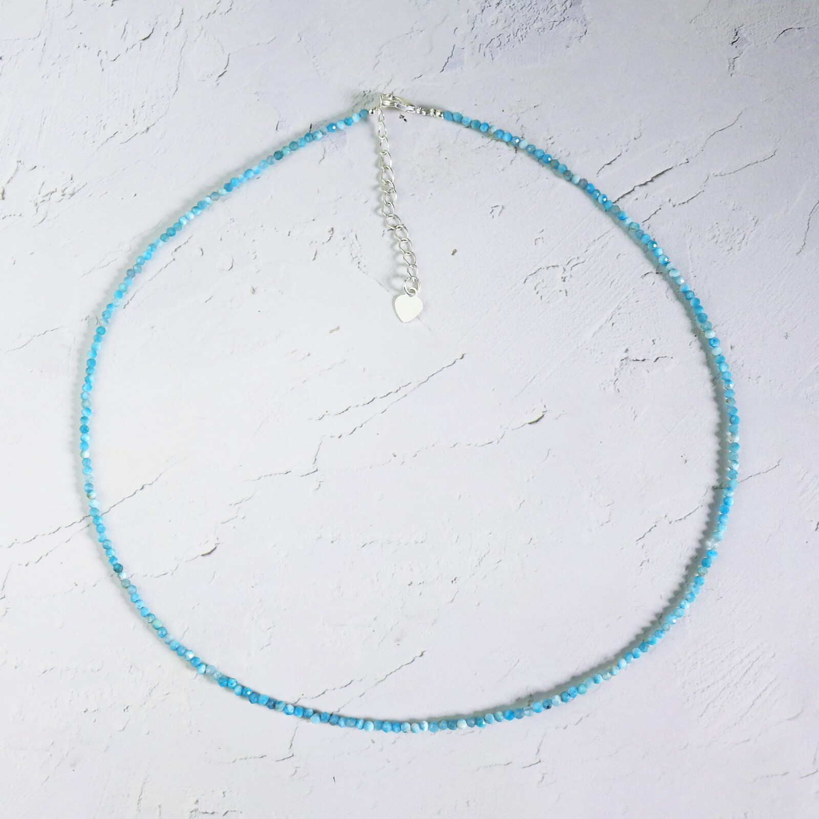 Minimalist Larimar 2mm Faceted Bead Blue Crystal Healing Boho Choker Necklace
