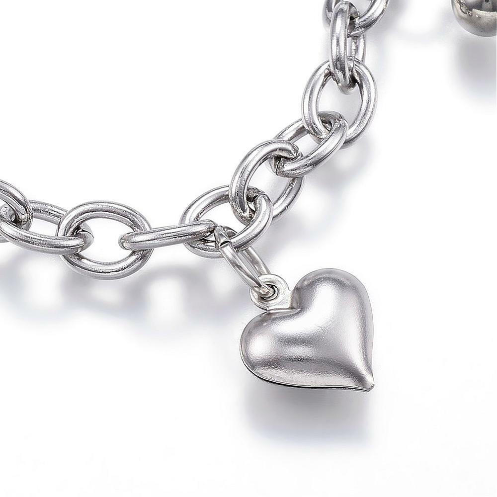 304 Stainless Steel Charm Bracelet Heart Silver 7.5″ Inch x6mm Z74
