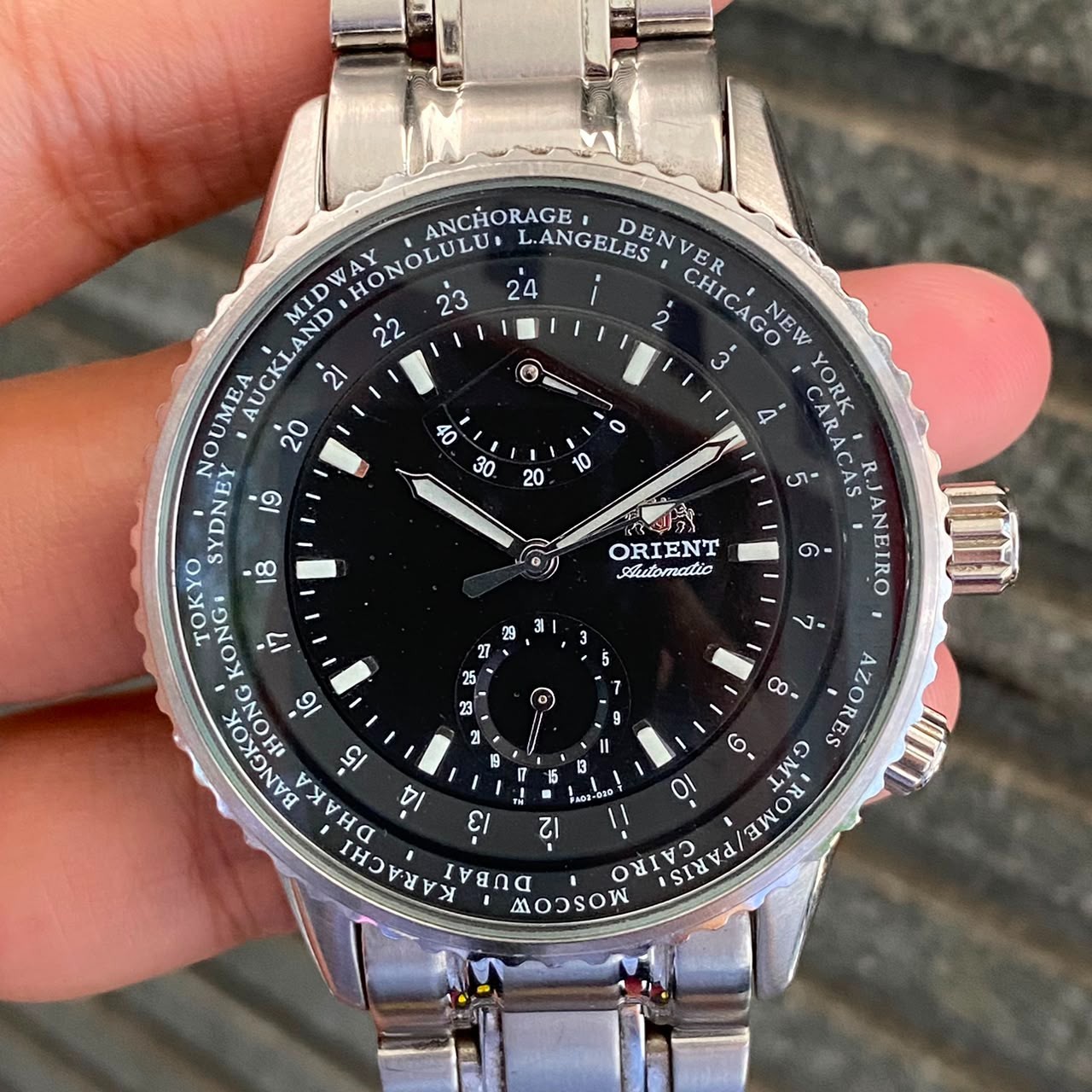 RARE Orient King Master Worldtimer Automatic FA02-C6CA Black Vintage Watch Men