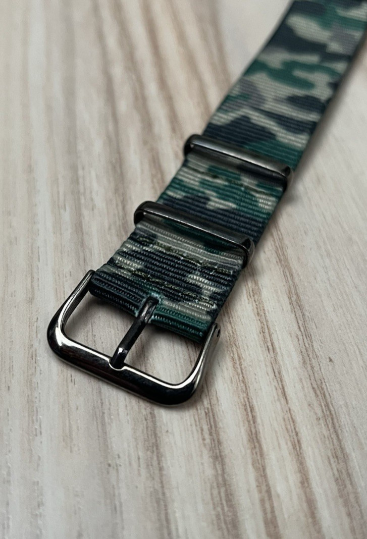 Nylon Weave Seatbelt NATO Green Camouflage Military Watch Strap 18, 20mm & 22mm
