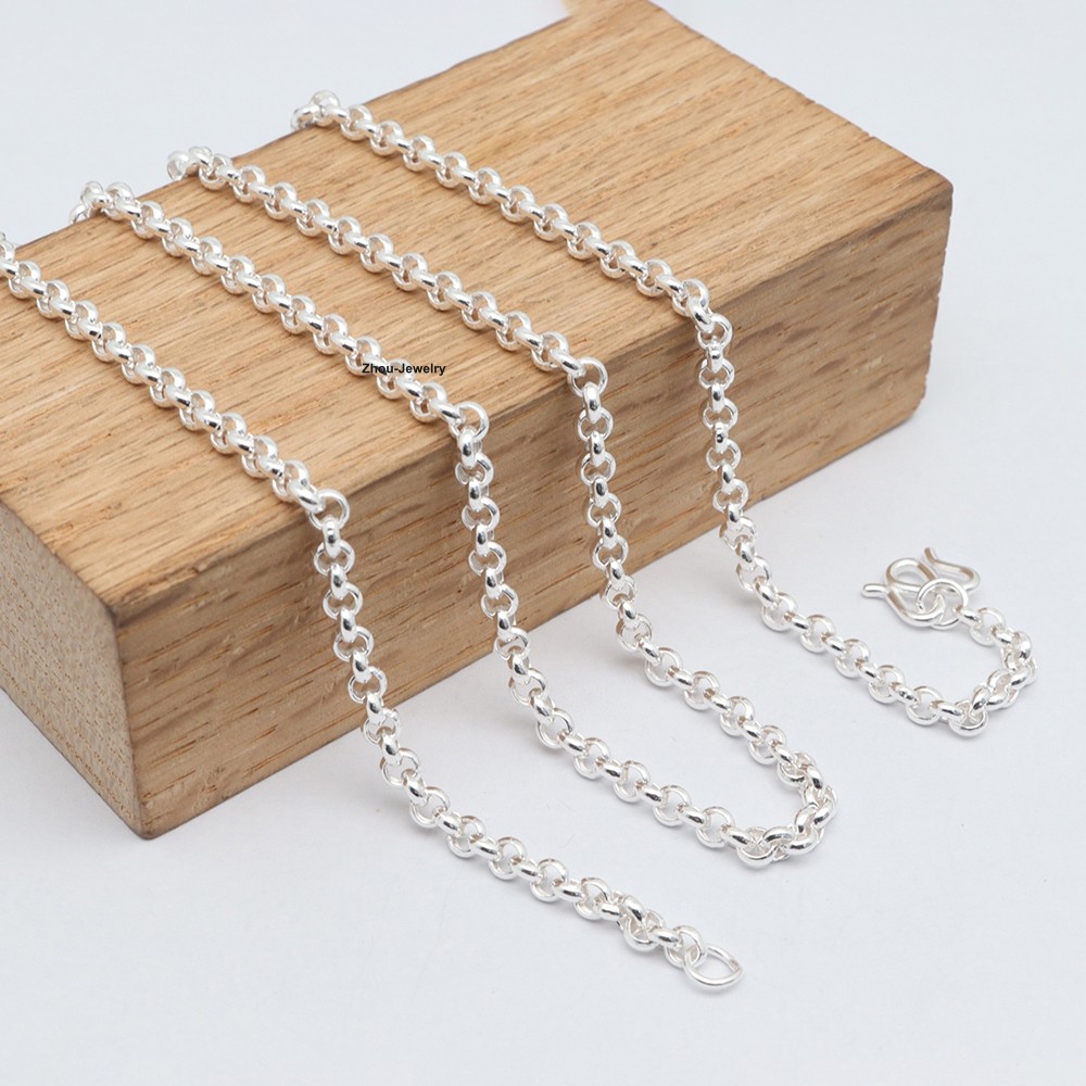 Pure 999 Fine Silver Necklace 3mm Rolo Link Chain Women’s Necklace 17.7inch L