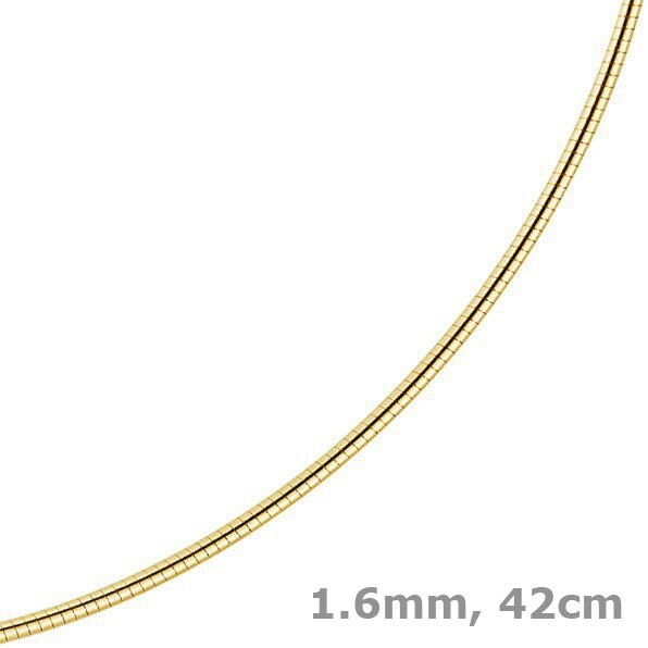 1.6mm choker omega chain, 750 gold yellow gold, gold chain, 42cm, ladies