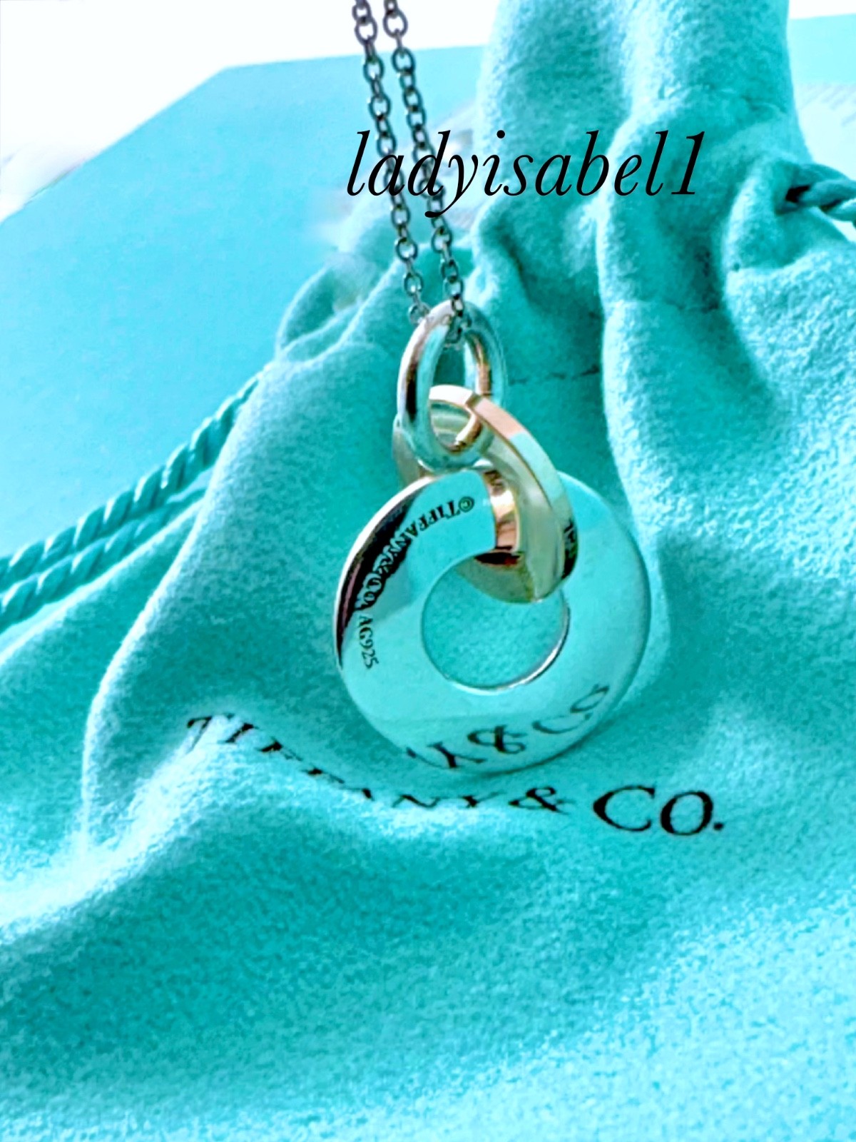 18.5″ Tiffany & Co 1837 Rubedo Silver Interlocking Drop Circle Adjust. Necklace