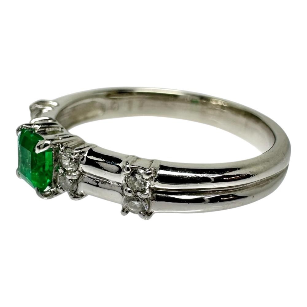 US 7.4 Emerald 0.27ct diamond Total 0.17ct Ring Pt900Platinum 5.4g Women