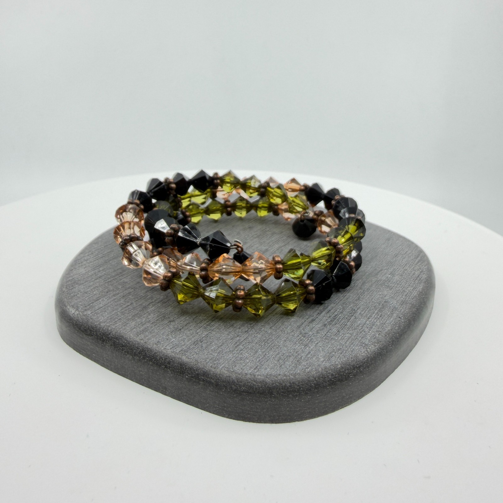 Statement Olive Black Crystal Coil Bracelet Boho Multi Strand Layering Gift Idea