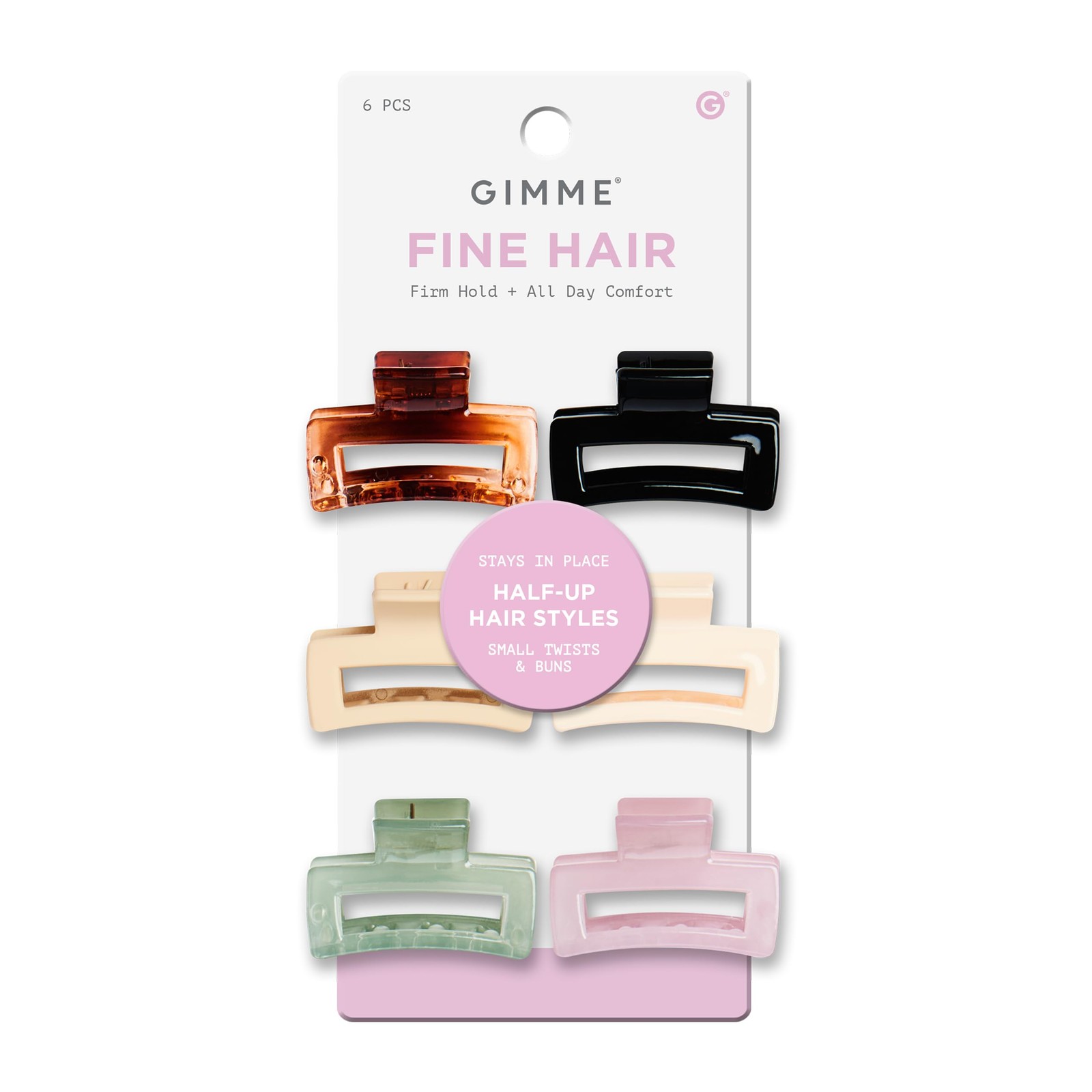 Gimme Beauty Fine Hair – Small Rectangle Claw 1 Count (Pack of 6), Assorted