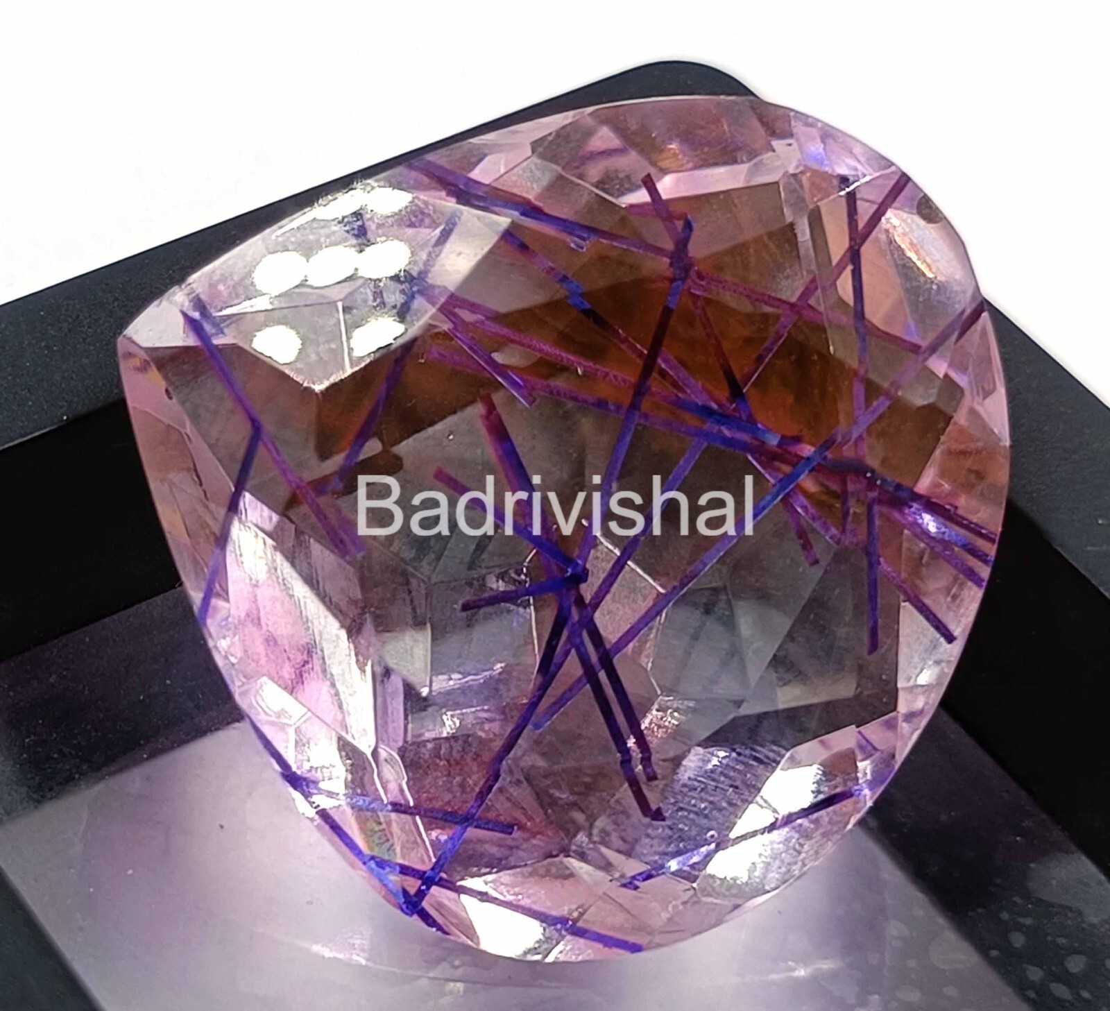 72.70 Ct Mind-blowing Purple Rutilated Quartz Gemstone Pear Cut Certified 4JUD