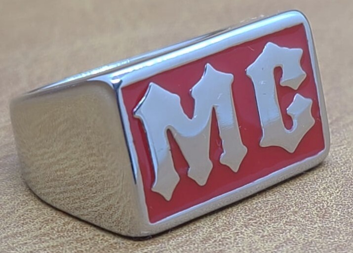 MC Red Motorcycle Club Biker Stainless Steel Ring Sizes 7 thru 15