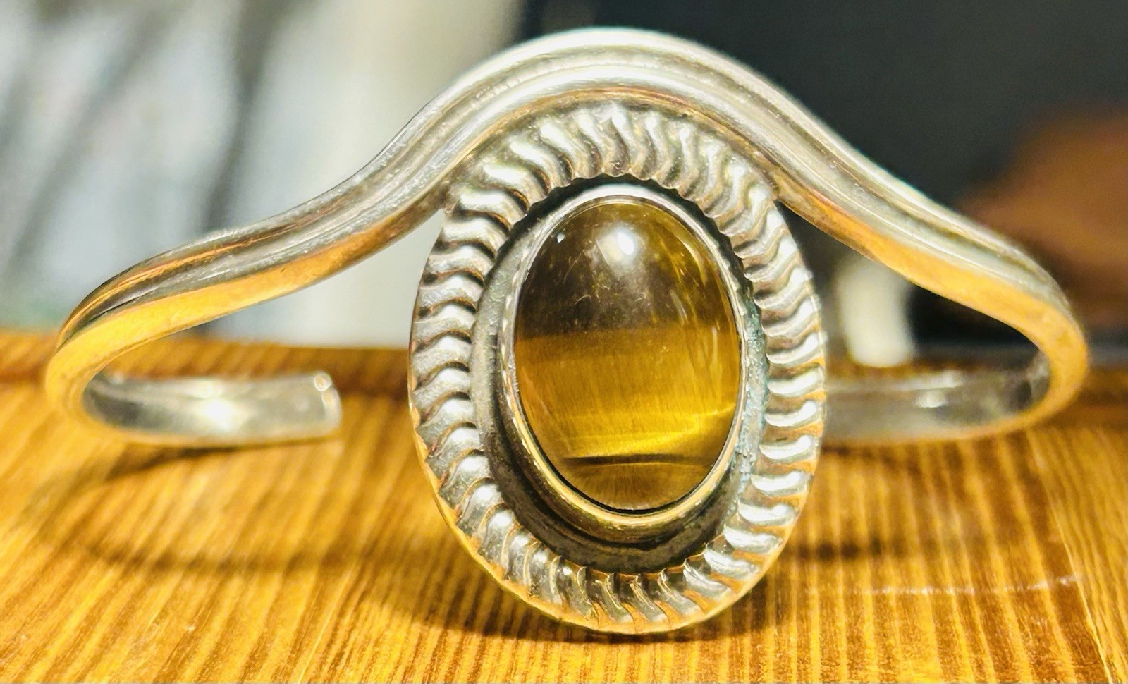 Irv Paul Navajo Vintage Sterling Silver Cuff Bracelet With Tigers Eye Cabochon
