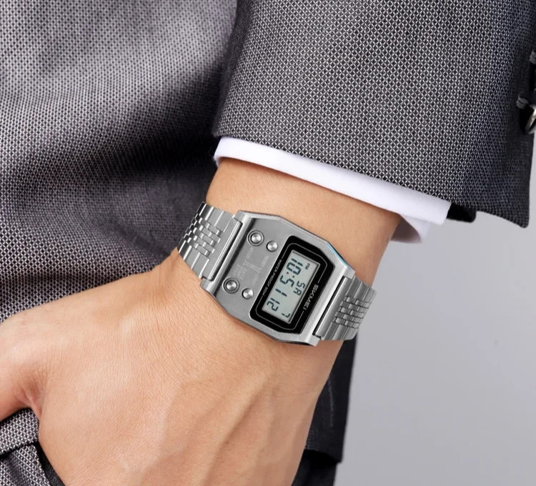NEW Unisex Digital Watch Metal Band Alarm Stopwatch Day Date SKMEI 2460