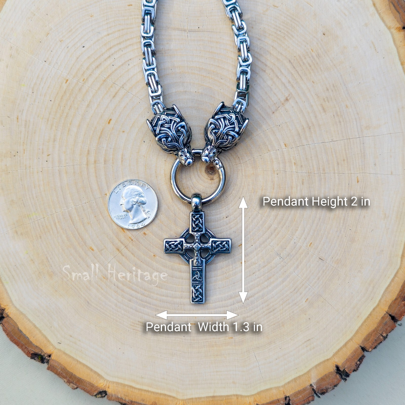 Large Wolf Cross Necklace – Heavy Stainless Steel Celtic Viking Pendant for Men